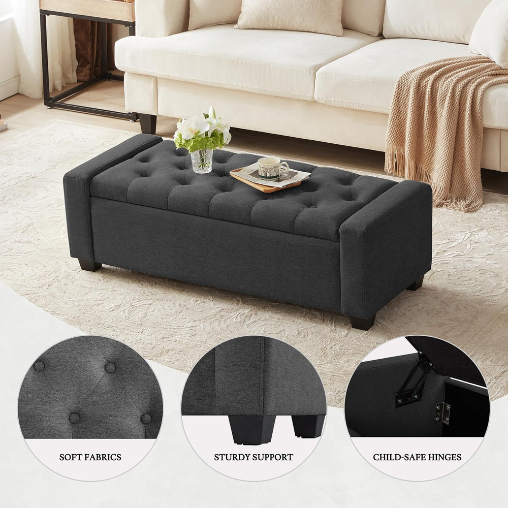 Huatean Home 48" Ottoman with Storage, Dark Gray Storage Ottoman Bench