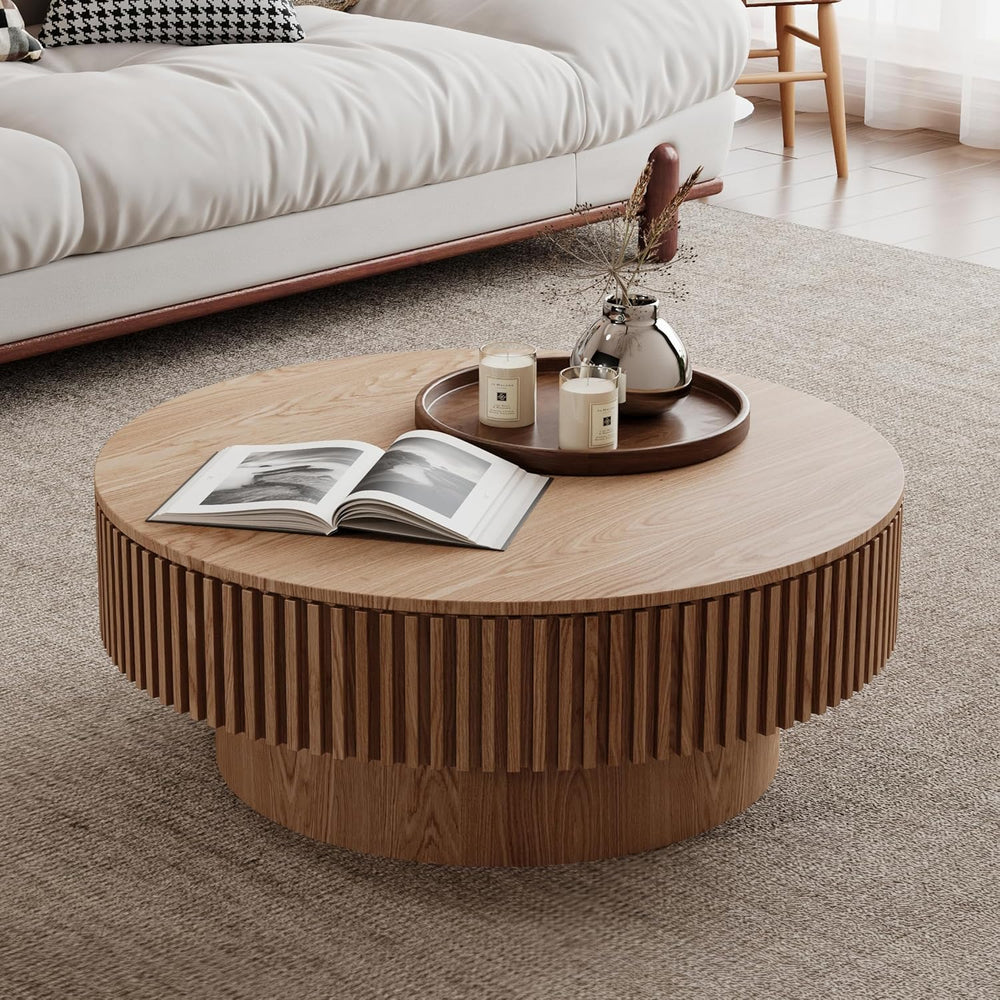 31.5''Round Coffee Table with Storage, Modern Luxury Circle Drum Cent...