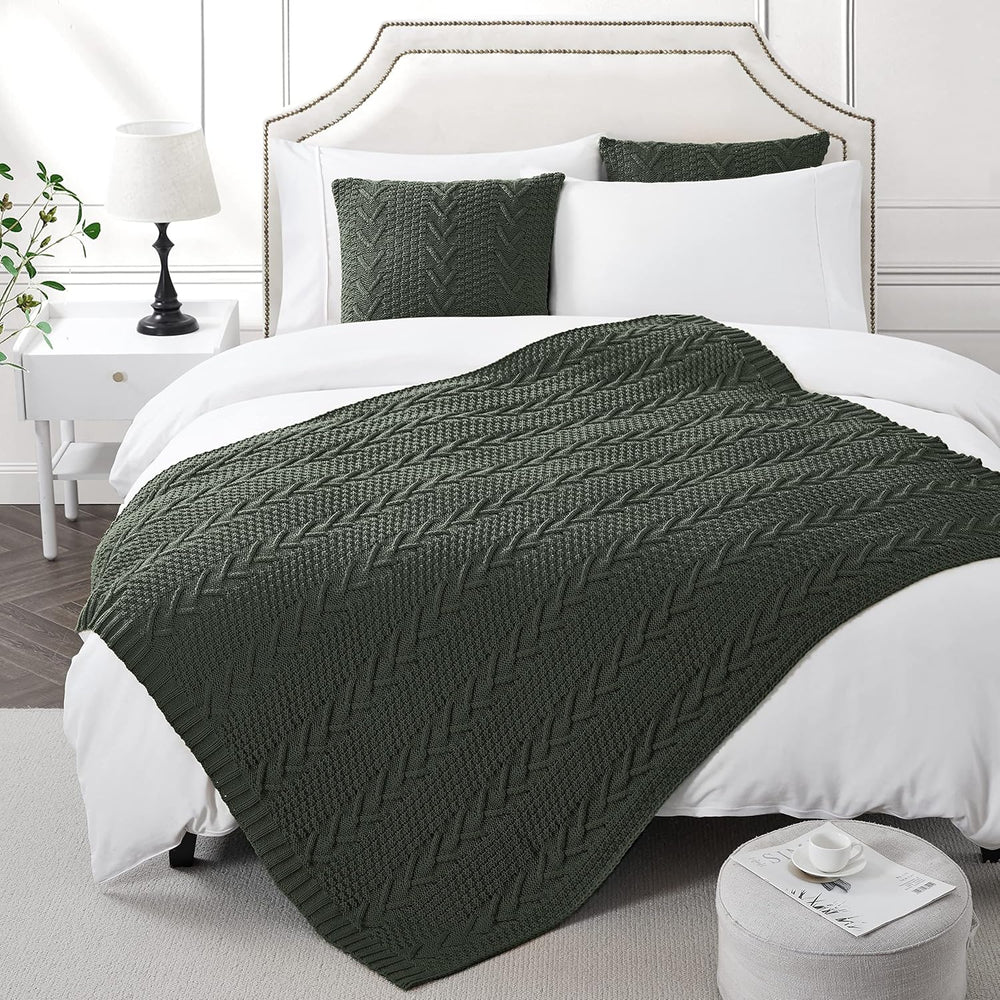 Aormenzy Knitted Throw Blanket (50" x 60") and 2 Pillow Covers (18&...