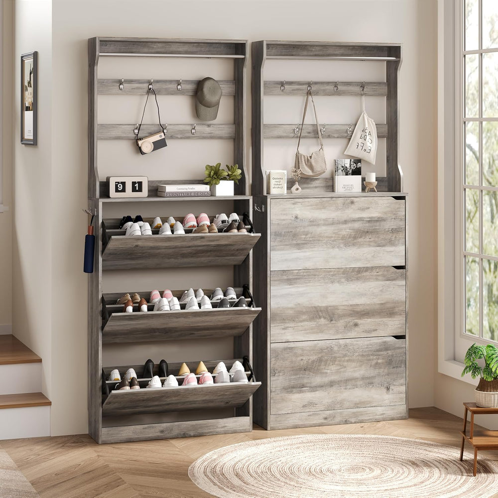 Wodeer Tall Shoe Cabinet with Coat Rack, Hidden Shoe Storage Cabinet with Doo...
