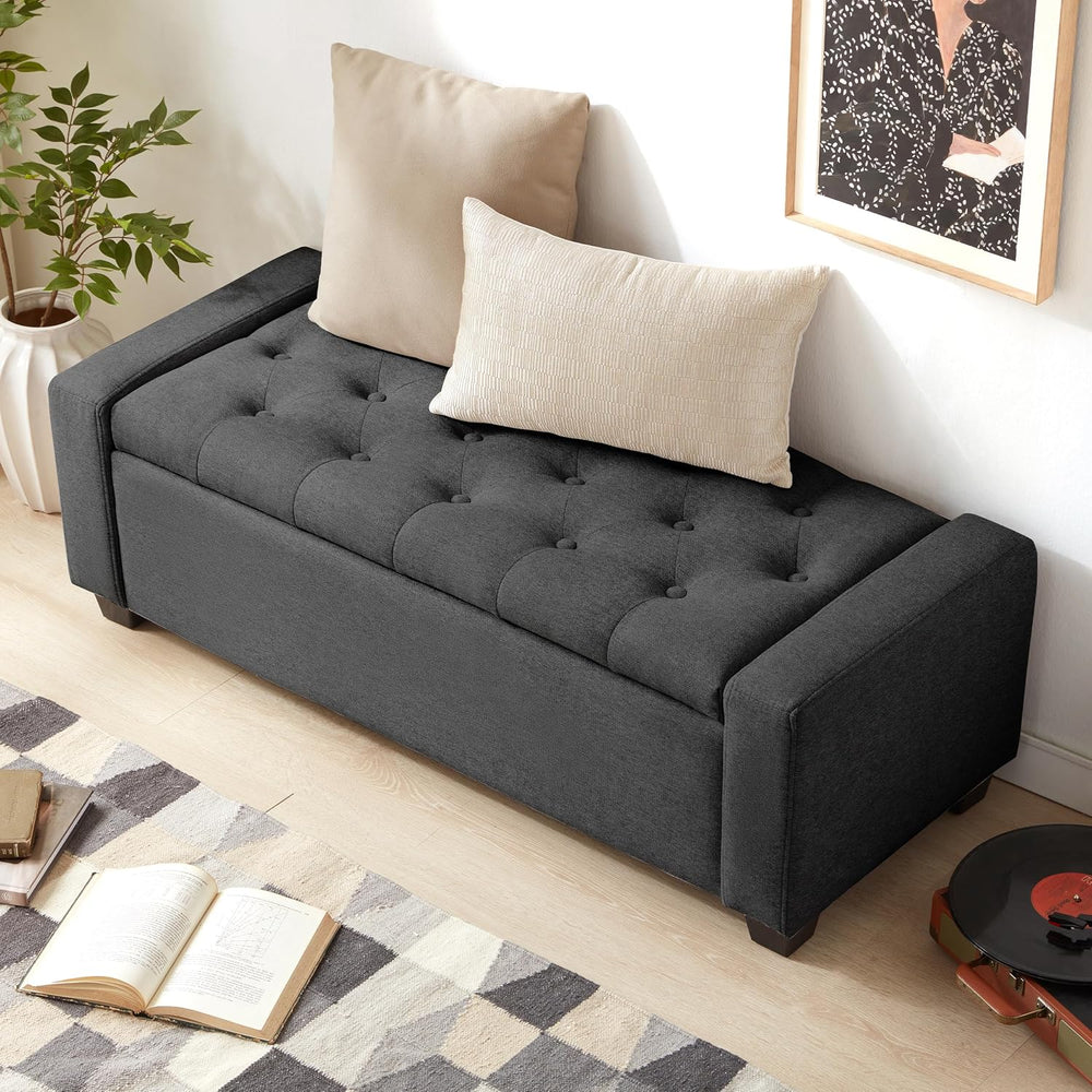 Huatean Home 48" Ottoman with Storage, Dark Gray Storage Ottoman Bench