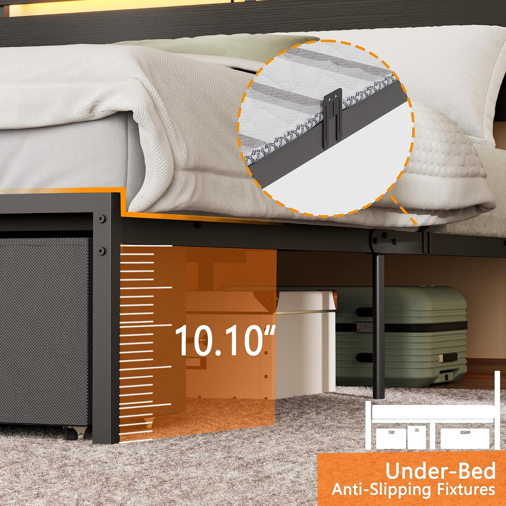 Forestell Full Size Bed Frame with Wood Headboard,2 Storage Drawers & Shelf