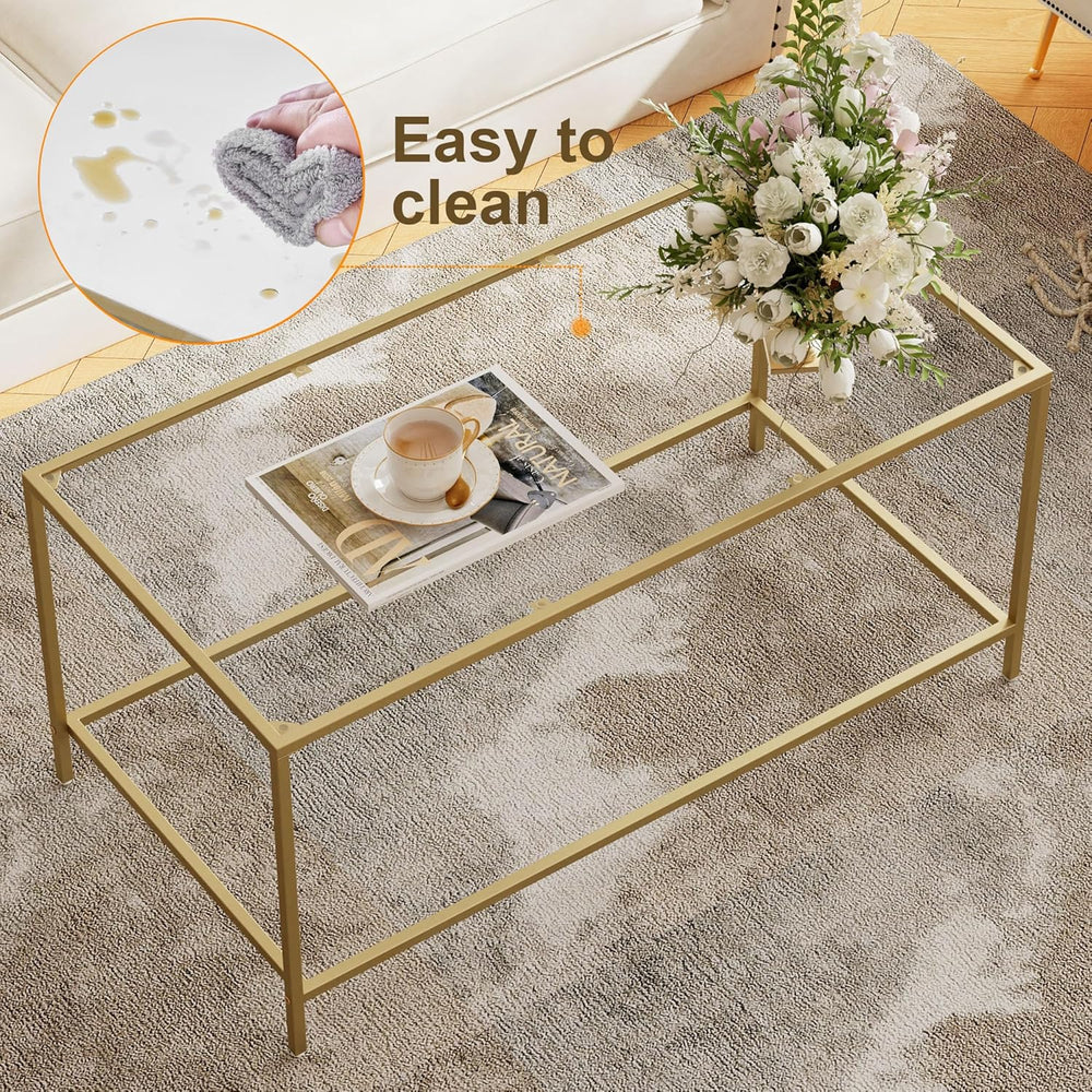 Homleke Glass Coffee Table, Modern Rectangular Coffee Table for Living Room