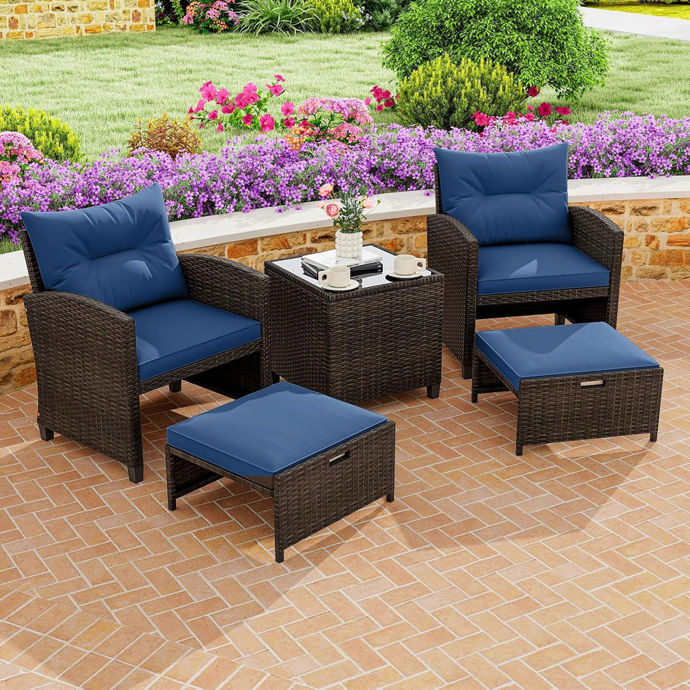 ORALNER 5 Pieces Patio Furniture Set with Ottoman, Wicker Conversation Set w/...