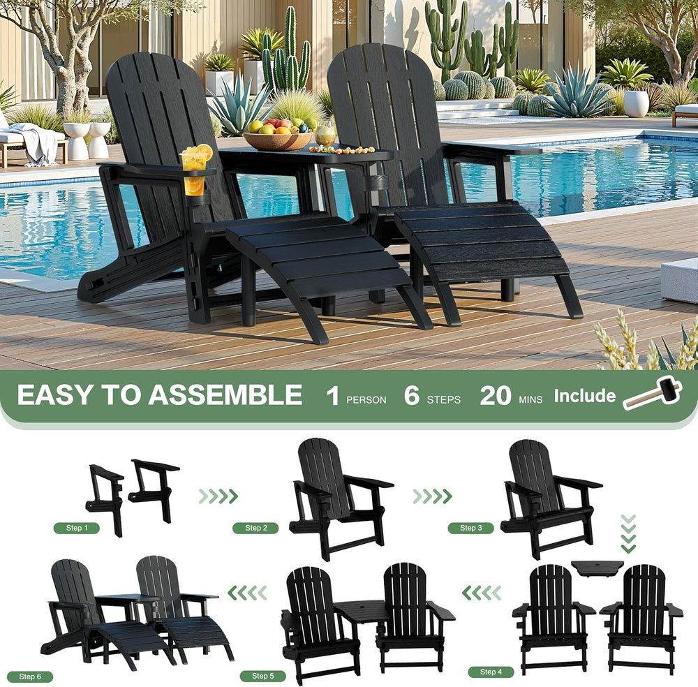JY QAQA Outdoor Adirondack Chair Set of 2 with Detachable Table & Ottoman...