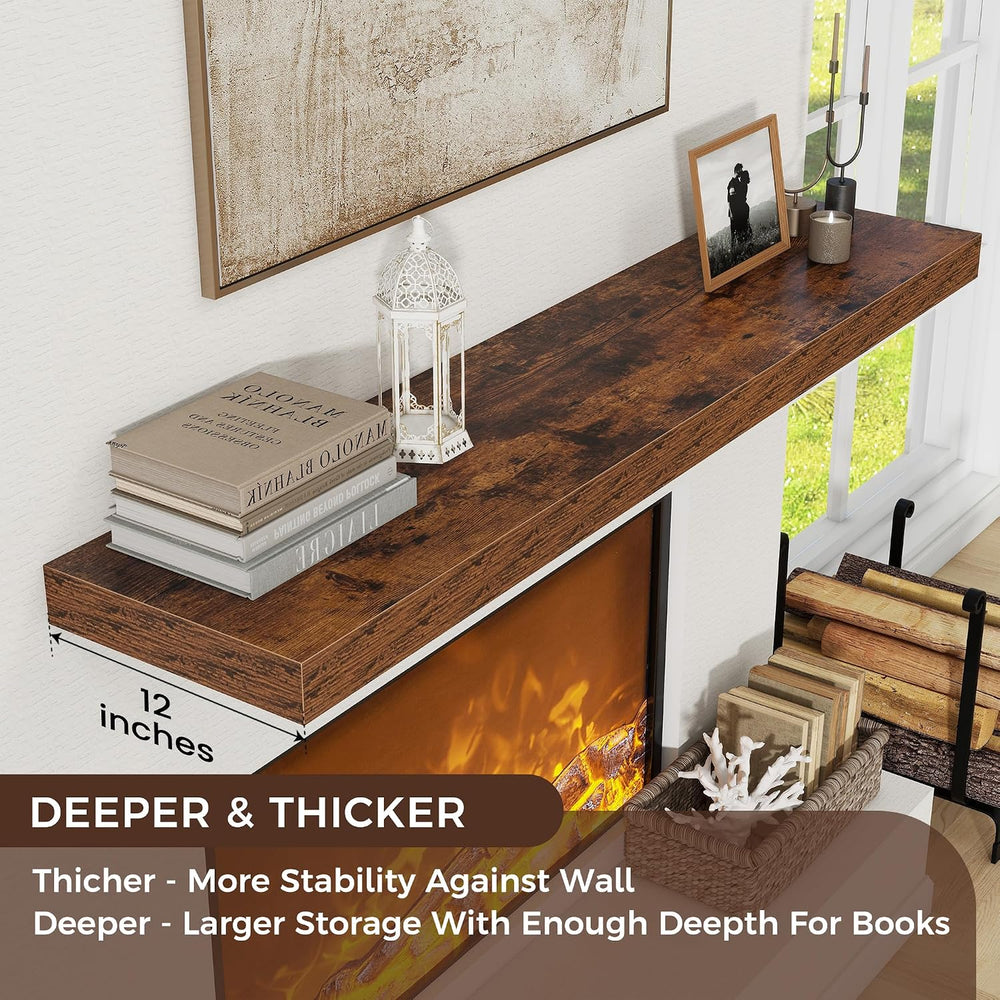 72 Inch Floating Shelves for Wall, 12"D Wood Storage Shelves, Brown Finish