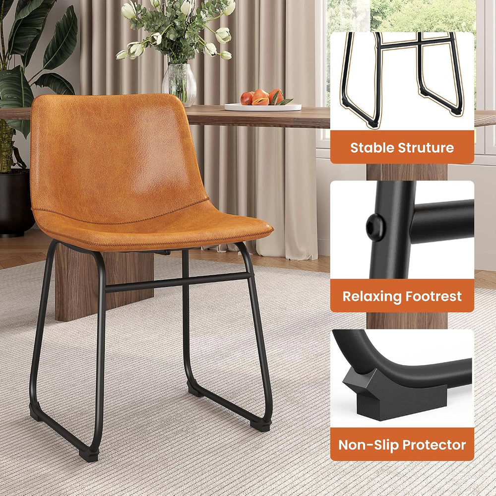REONEY Dining Chairs Set of 2, 18" PU Leather Dinner Chairs, Brown