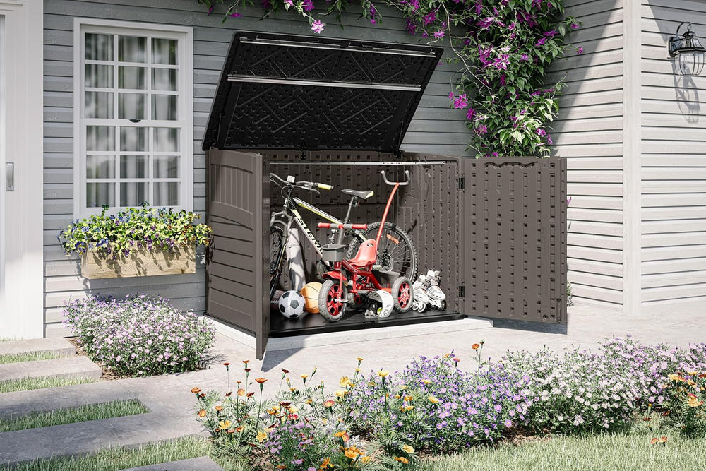 Suncast 5.9 ft. x 3.7 ft Horizontal Stow-Away Storage Shed - Natural Wood-Lik...