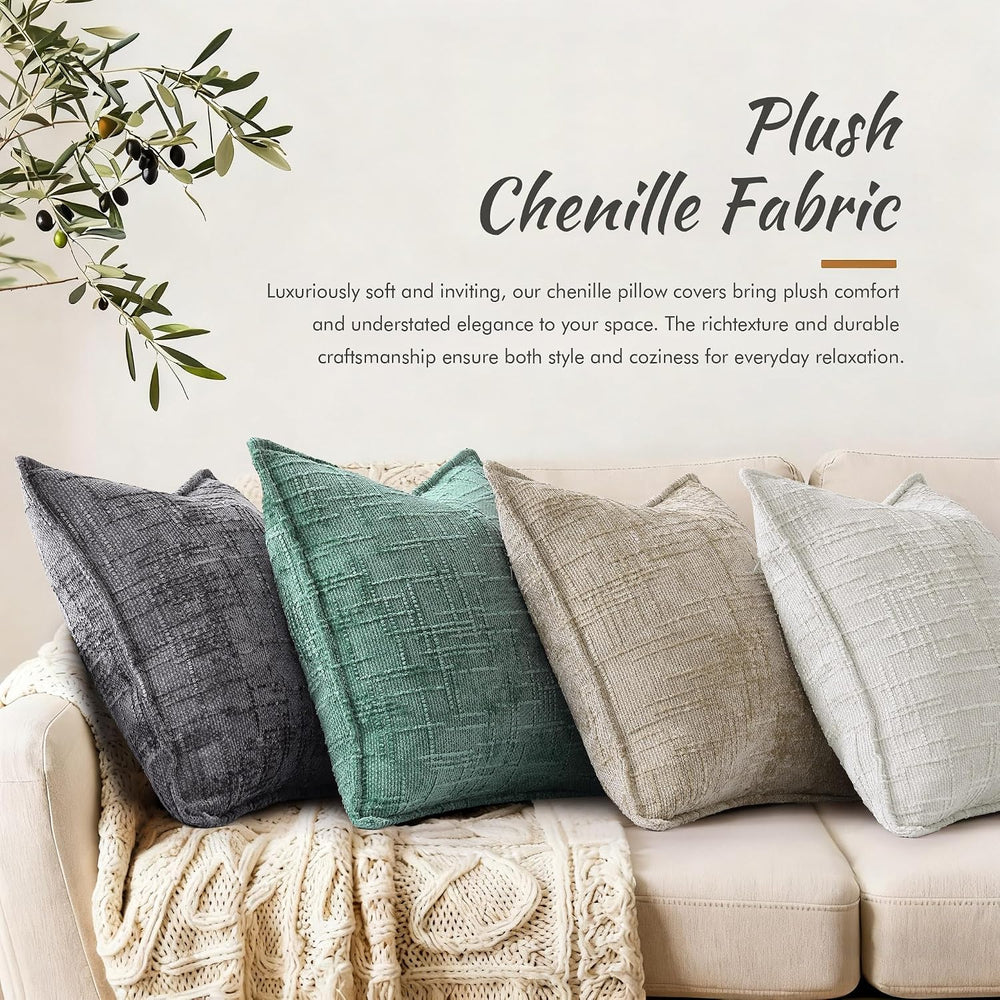 decorUhome Chenille Decorative Throw Pillow Covers 20x20 Set of 2, Aqua