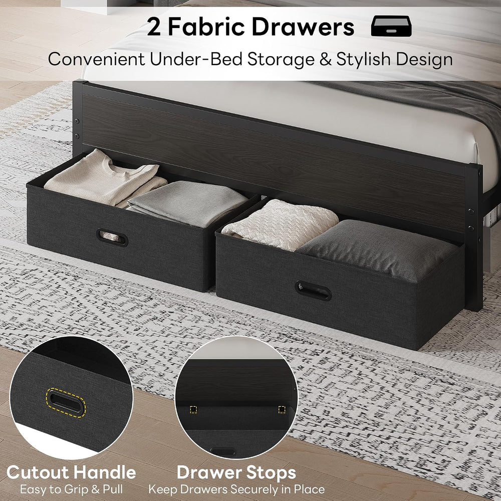 LIKIMIO Full Size Bed Frame with 2 Storage Drawers, Upholstered Headboard