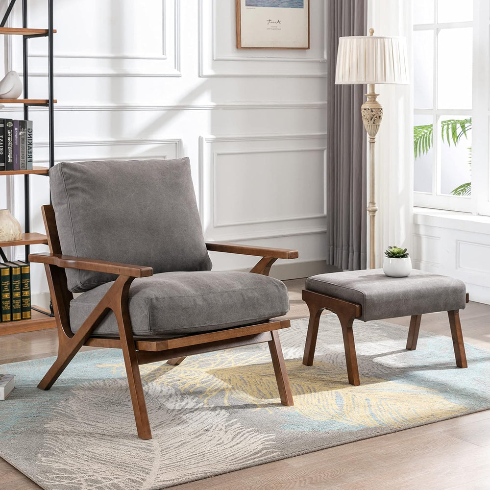 chairus Mid-Century Modern Accent Chair with Ottoman, Comfy Upholstered Loung...