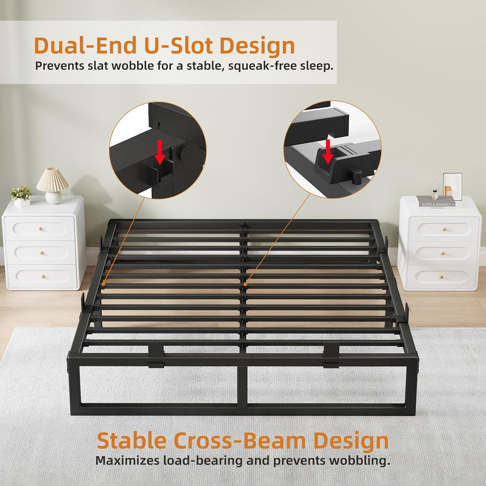 12 Inch Metal King Bed Frame with Steel Support, Noise-Free