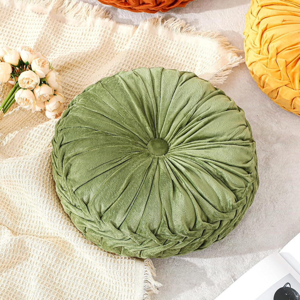 Drydiet 2 Pcs Round Throw Velvet Pillows Decorative Pillow Olive Green 15'...