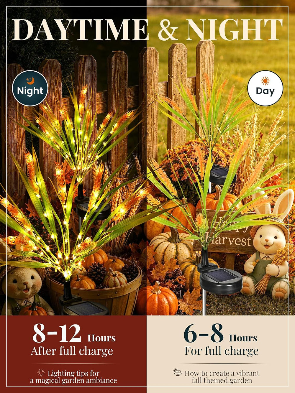GIGALUMI Solar Wheat Outdoor Fall Thanksgiving Decor, 4 Pack, Yellow