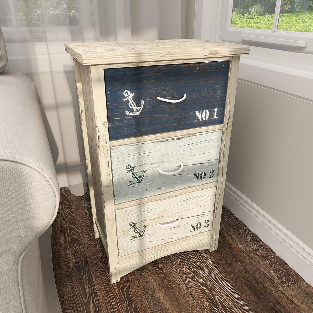 Deco 79 Wooden Anchor Room Chest Small Distressed Storage Cabinet with 3 Numb...
