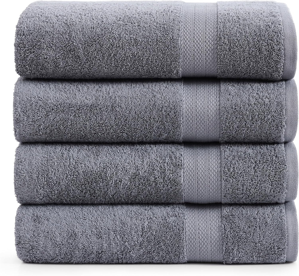 LANE LINEN Bath Sheet Quick Dry 100% Cotton 4 Pack Soft - Cool Grey