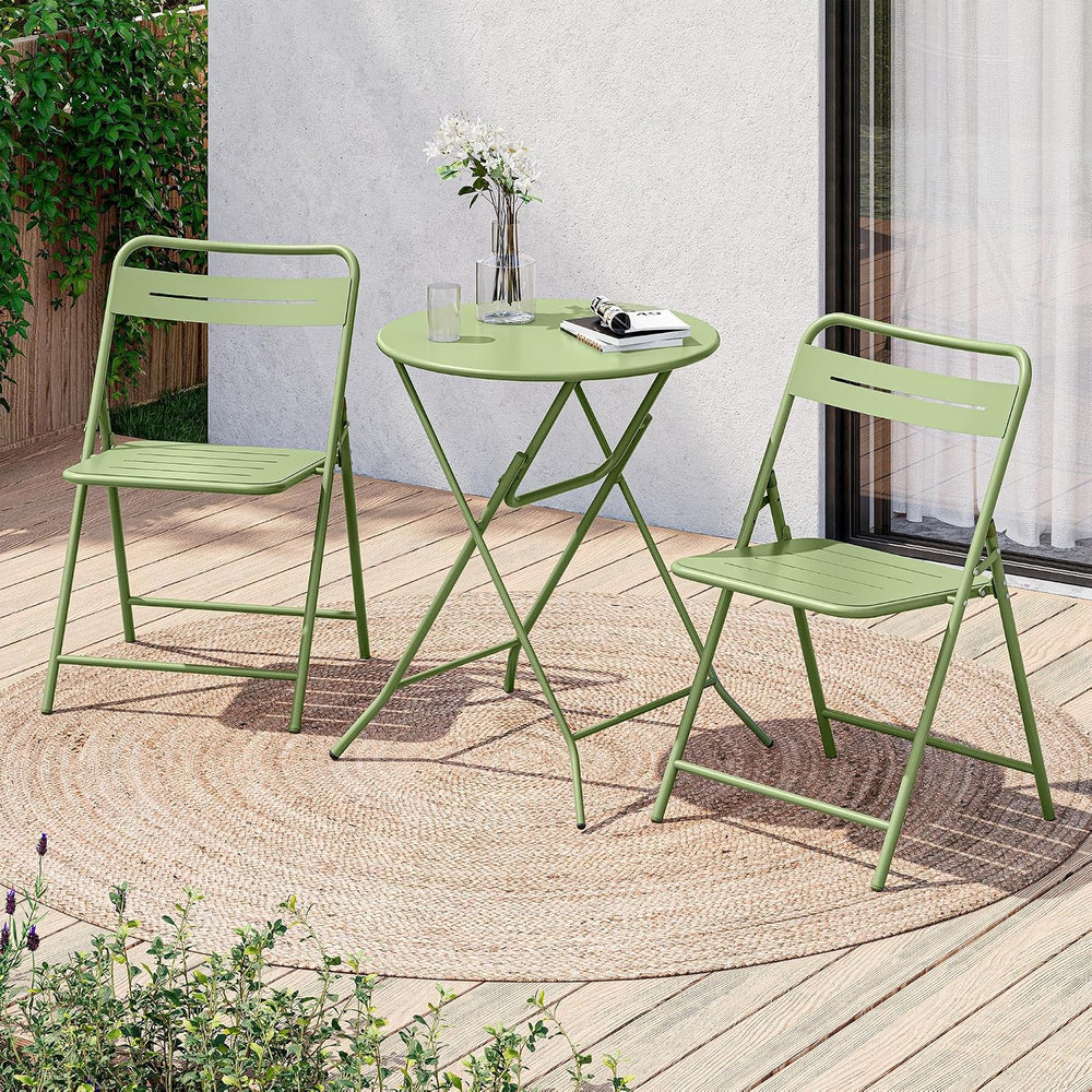 LAUSAINT HOME 3-Piece Folding Steel Bistro Set, Round, Green