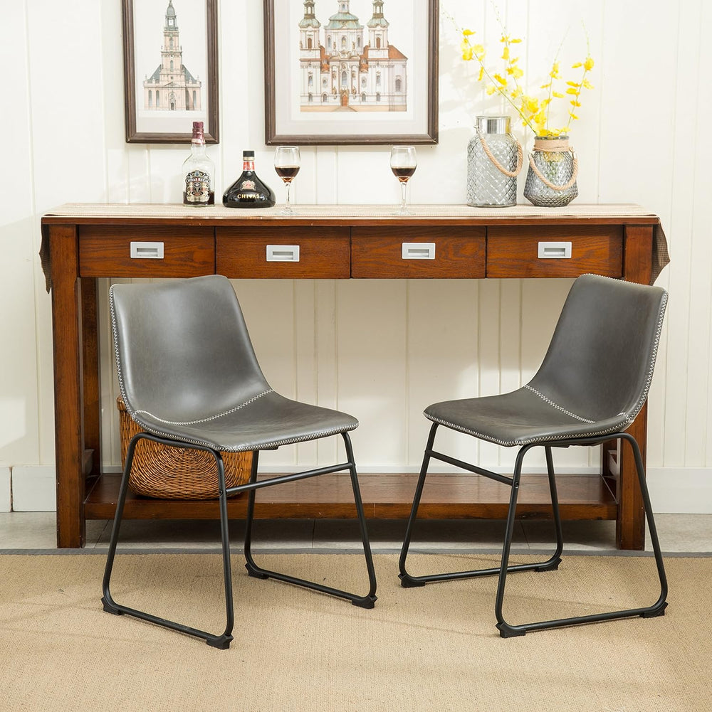 Roundhill Furniture Lotusville Vintage PU Leather Dining Chairs, Antique Gray...