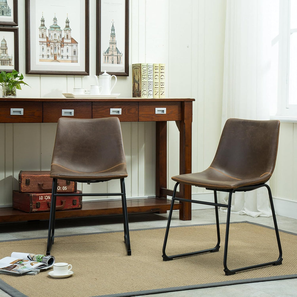 Roundhill Furniture Lotusville Vintage PU Leather Dining Chairs, Set of 2, An...