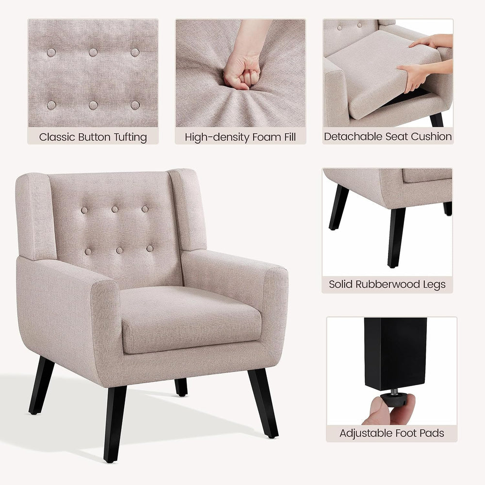 Yaheetech Accent Chair, Living Room Chair, Mid-Century Modern Vibe, Beige