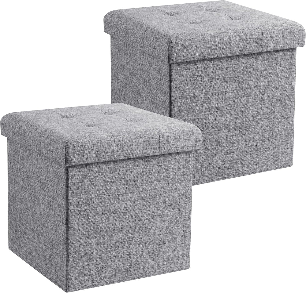 Ornavo Home 2 Pack 15 Inch Folding Storage Ottoman Cube, Linen, Gray