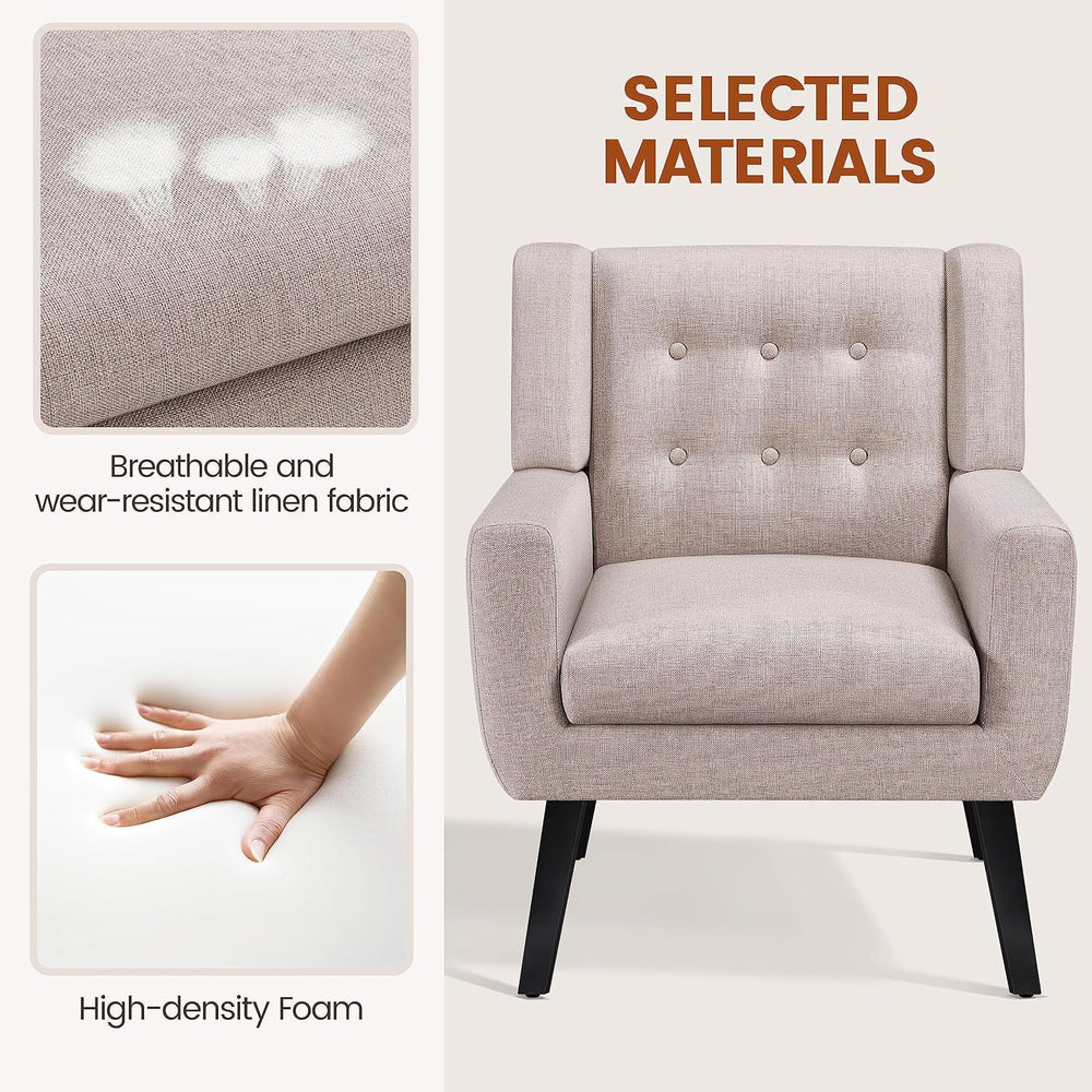 Yaheetech Accent Chair, Living Room Chair, Mid-Century Modern Vibe, Beige