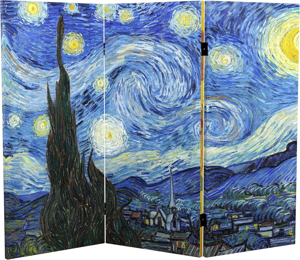 Red Lantern Double Sided Works of Van Gogh Canvas Room Divider - Starry Night...