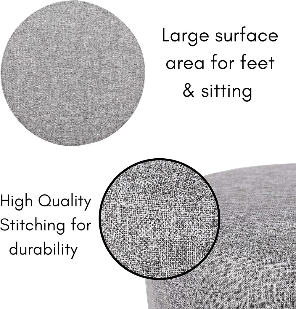 BIRDROCK HOME Grey Linen Foot Stool Ottoman – Soft Compact Round Padded Seat ...
