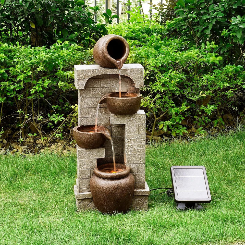 Teamson Home 28 in. Cascading Bowls and Stacked Stones LED Outdoor Water Foun...