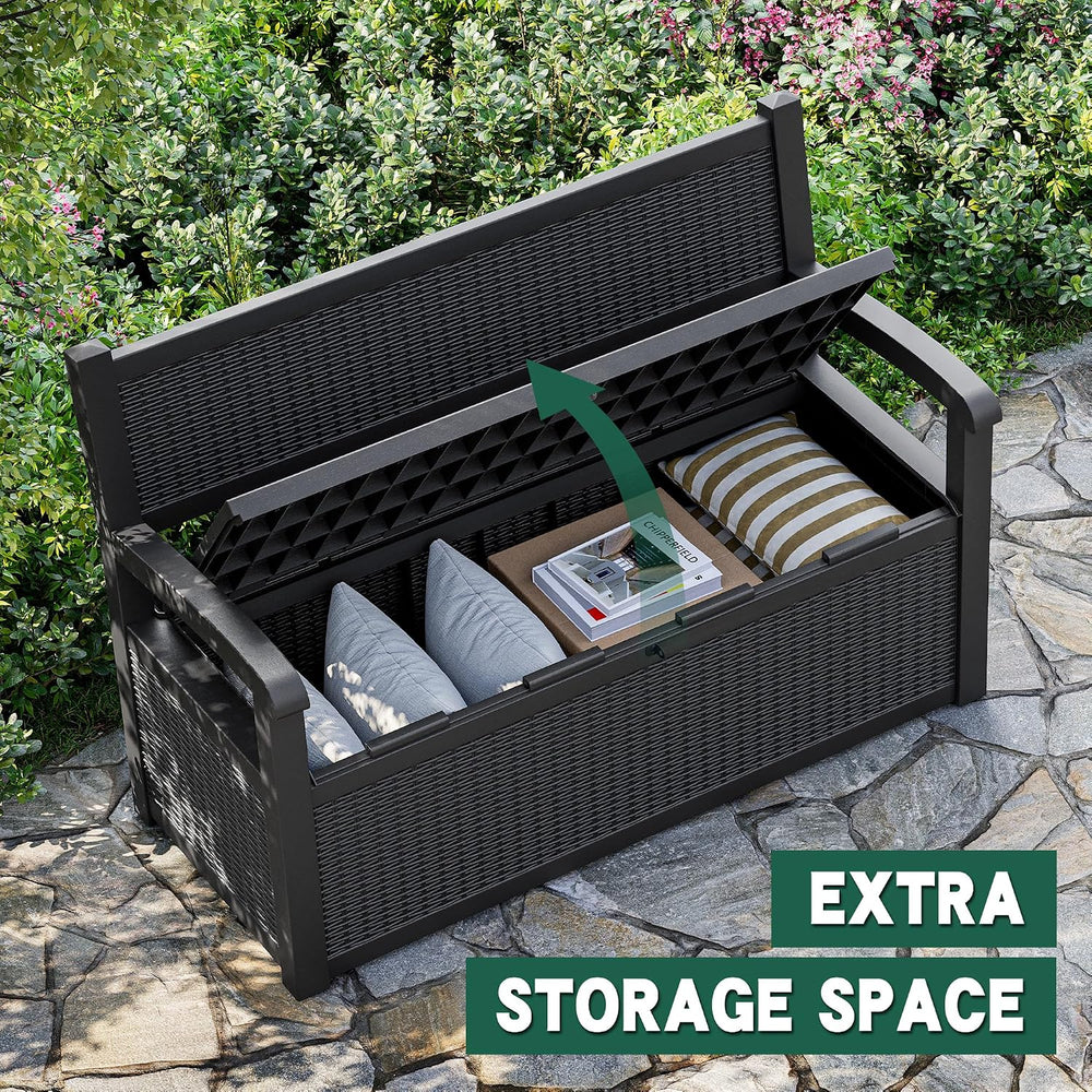 80 Gallon Outdoor Storage Bench, Resin Outside Storage Box with Armrest, Lock...