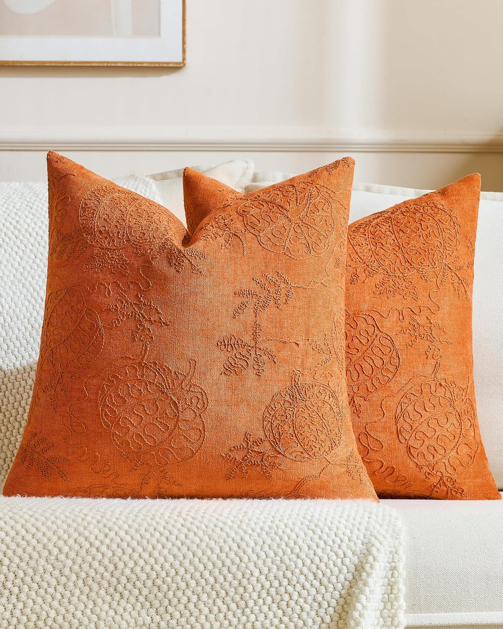 TOPWAVE 2 Pack Fall Throw Pillow Covers, Pumpkin, Orange 24x24