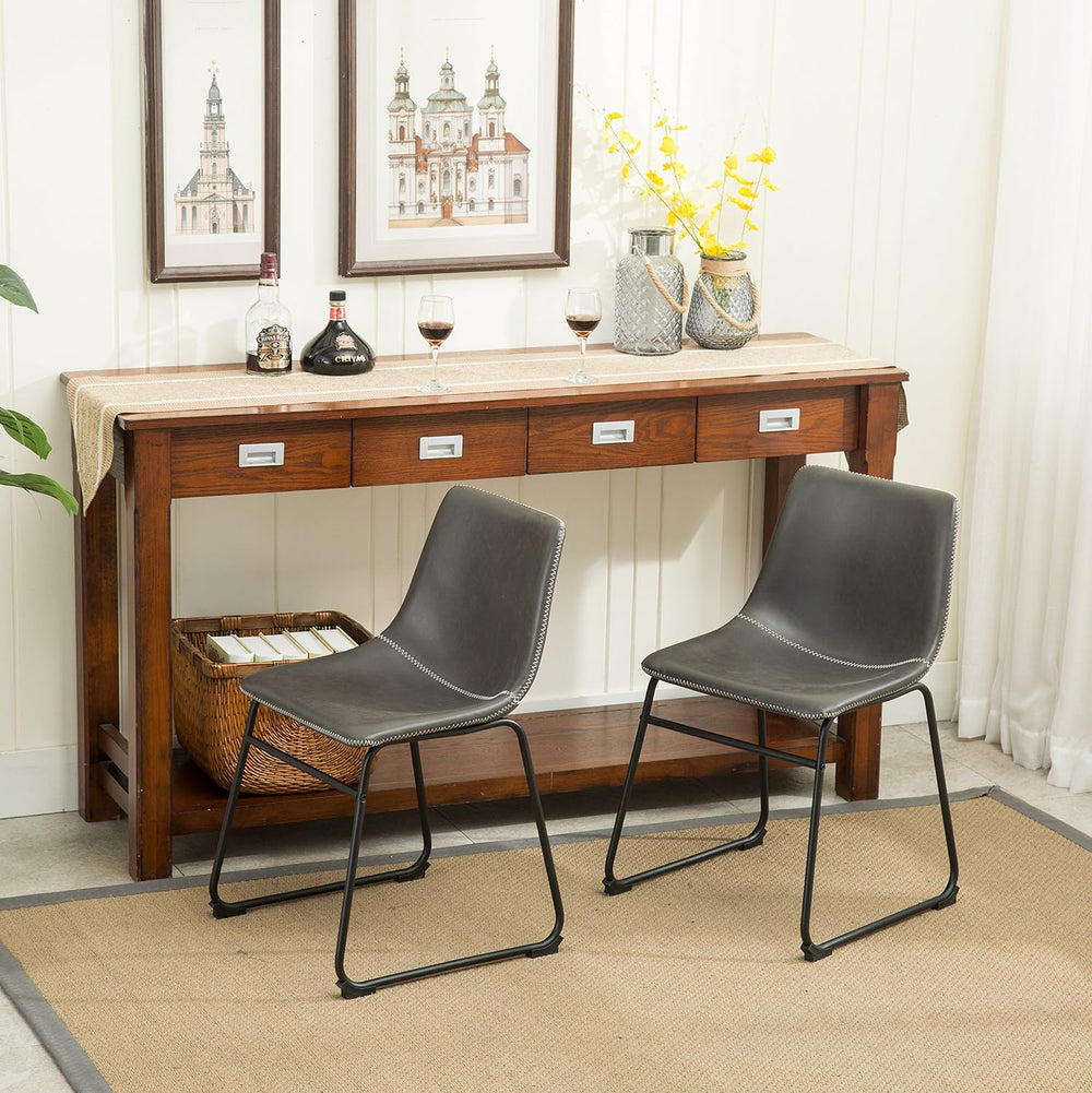 Roundhill Furniture Lotusville Vintage PU Leather Dining Chairs, Antique Gray...