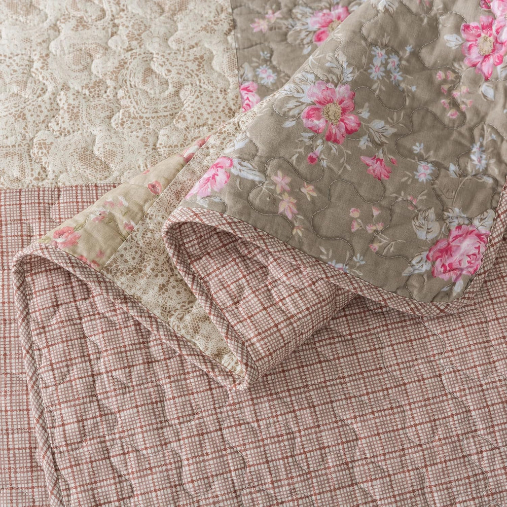SLPR - Secret Garden Pink Patchwork Cotton Quilt Set, King with 2 Shams