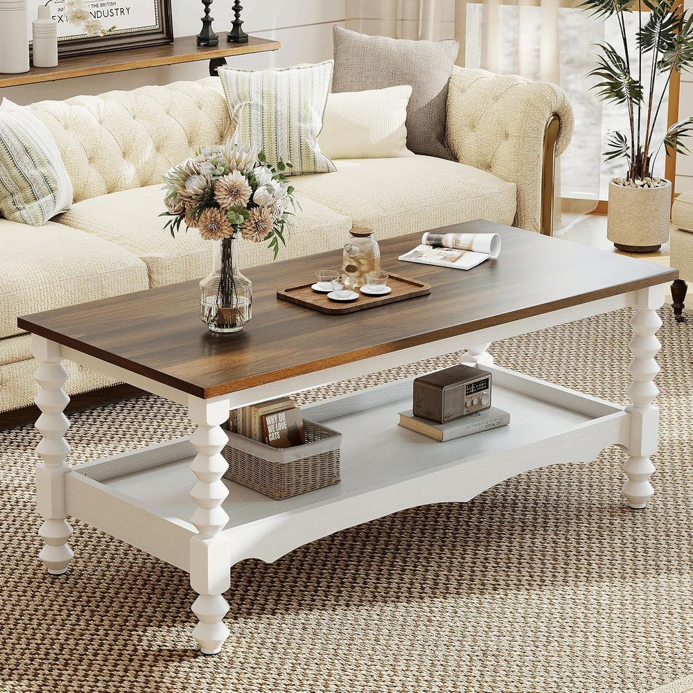 YOSHOOT 42" Farmhouse Coffee Table with Storage - Small Coffee Tables fo...