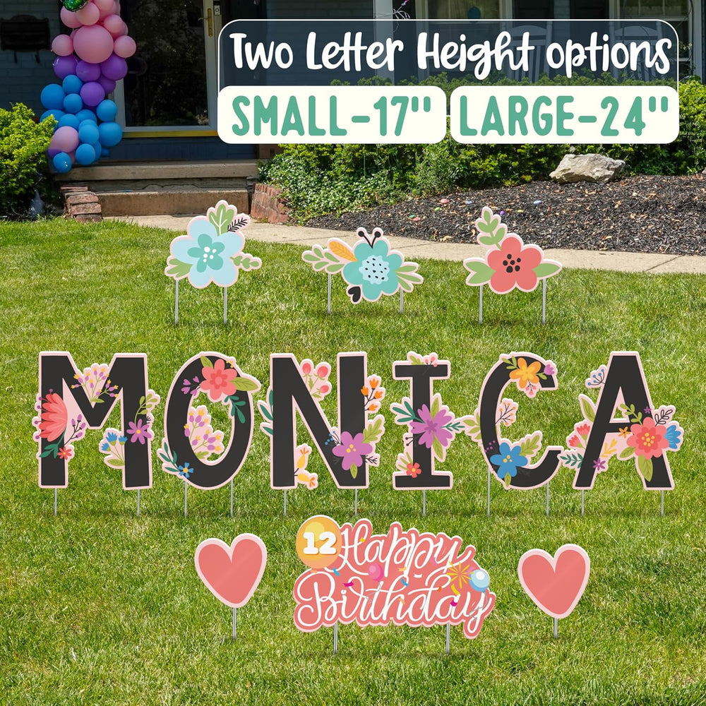 Personalized Happy Birthday Yard Sign & Matching Icons - 2 Sizes, 16 Them...