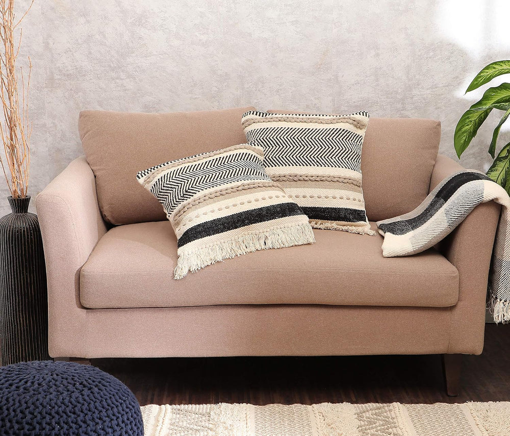 · REDEARTH · Boho Textured Handwoven Throw Pillow Cases Chevron Maze Black
