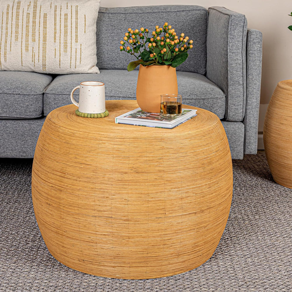 Creative Co-Op Round Bamboo Rattan Barrel Coffee Table, Natural