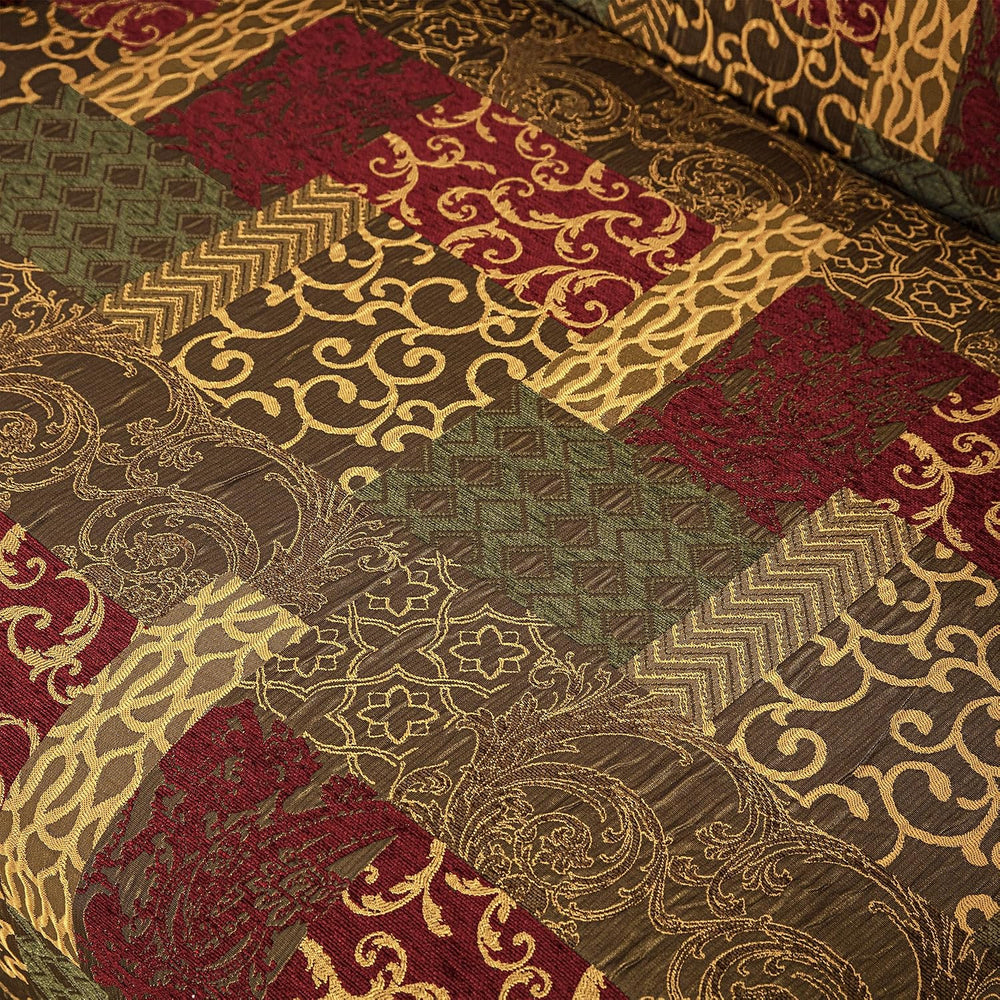 Loom and Mill Patchwork Arm Chair Sofa Slipcover, 71x91 Inches, Red&Gold