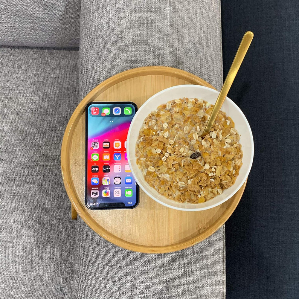 Xchouxer Side Tables Natural Bamboo Sofa Armrest Clip-On Tray, Ideal for Remo...