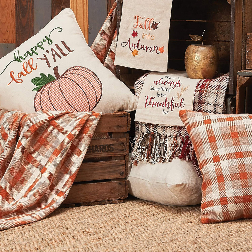 Dunmore Plaid Pumpkin Orange 100% Cotton Handwoven Accent Throw Blanket