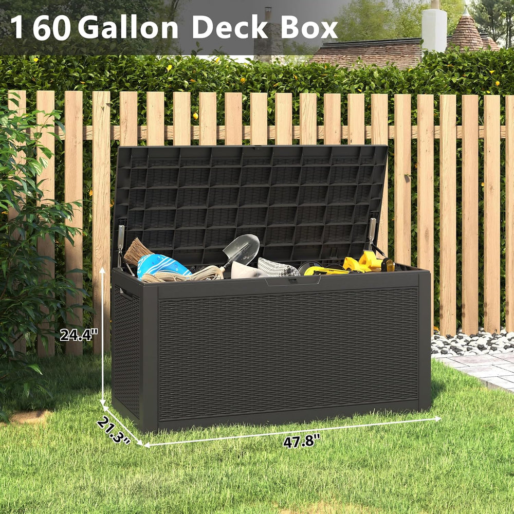160 Gallon Deck Box,Lockable Outdoor Storage Box Gas Lift,Waterproof,Black