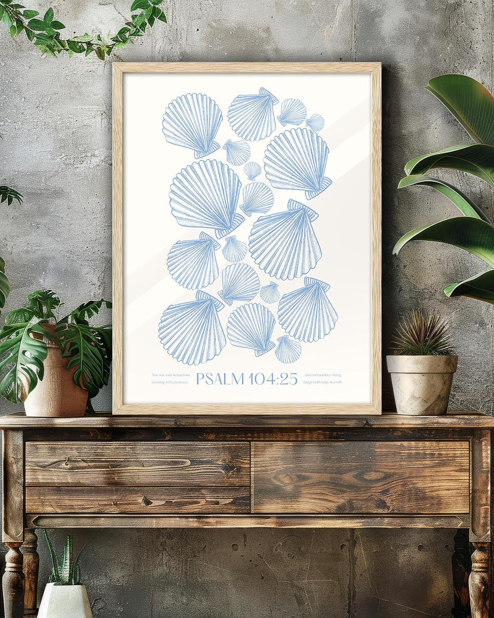 EcoHest 12x16 in Psalm 104:25 Coastal Seashell Framed Christian Wall Art