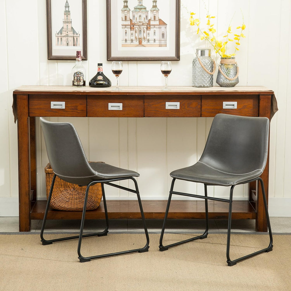Roundhill Furniture Lotusville Vintage PU Leather Dining Chairs, Antique Gray...