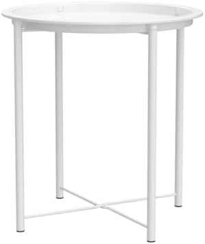VECELO Side/End Table, Folding Round Metal Anti-Rust and Waterproof Outdoor o...
