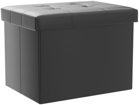 AmasSmile Ottoman with Storage,Folding Chest,17" Leather,Black 2 Pack