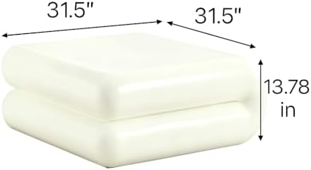 31.5" Modern White Coffee Table, Stone Coffee Table, Square Minimalist Center Table, Contemporary Low Sofa Side Accent End Tea Table for Living Room Bedroom Apartment, No Assembly Required