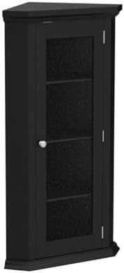 Kings Brand Corner Curio Display Cabinet w/Glass Door & Shelves, Black