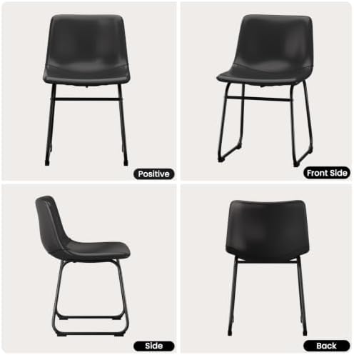 Dining Chairs Set of 2, 18in PU Leather Modern Kitchen Chairs, Black
