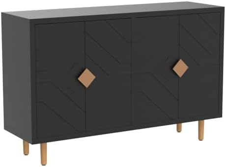 HLR 48'' Modern Sideboard Buffet Storage Cabinet with 4 Doors, Black