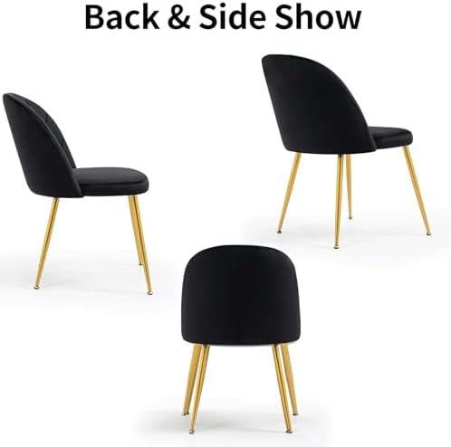 Velvet Dining Chairs Set of 4, Upholstered Mid Century Modern Dining Room Chairs, Armless Accent Chairs with Metal Gold Legs for Living Room, Kitchen, Black